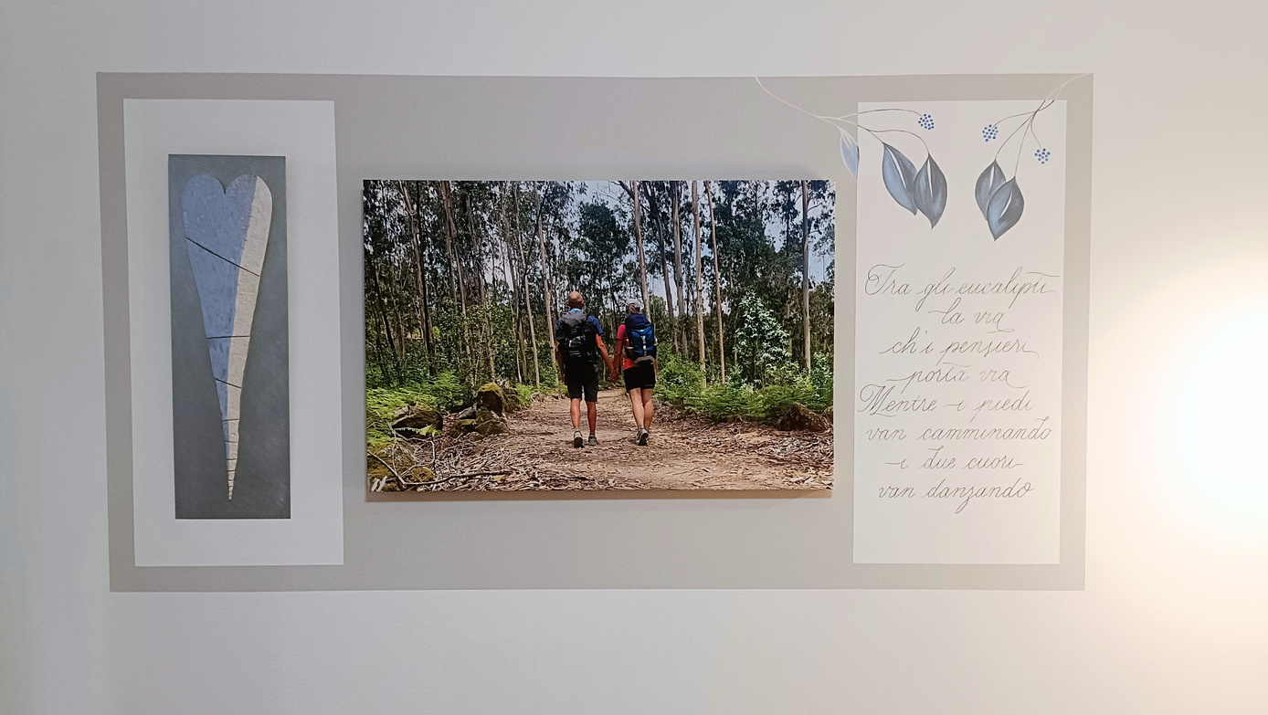 murales dipinto a mano calligrafia corsivo inglese e decorazione foglie con colori acrilici